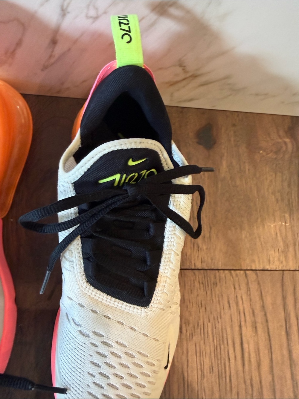 Nike Air Max 270 Women’s Athletic Shoes White Black Pink Neon Yellow Orange - Picture 4 of 8